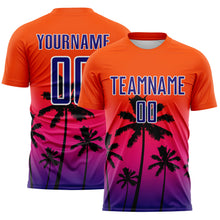 Load image into Gallery viewer, Custom Orange Dark Purple Hot Pink-White Tropical Hawaii Palm Trees Gradient Sublimation Soccer Uniform Jersey