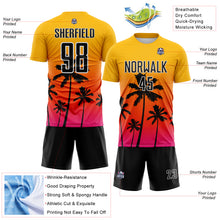 Load image into Gallery viewer, Custom Gold Black Orange Hot Pink-White Tropical Hawaii Palm Trees Gradient Sublimation Soccer Uniform Jersey