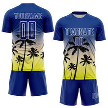 Load image into Gallery viewer, Custom Royal Cream Neon Yellow-White Tropical Hawaii Palm Trees Gradient Sublimation Soccer Uniform Jersey