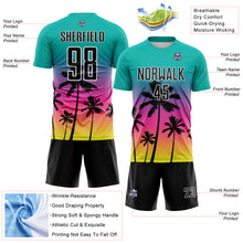 Load image into Gallery viewer, Custom Aqua Black Pink Neon Yellow-White Tropical Hawaii Palm Trees Gradient Sublimation Soccer Uniform Jersey