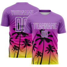 Load image into Gallery viewer, Custom Medium Purple Deep Pink Neon Yellow White-Black Tropical Hawaii Palm Trees Gradient Sublimation Soccer Uniform Jersey