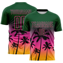 Load image into Gallery viewer, Custom Green Pink-Gold Tropical Hawaii Palm Trees Gradient Sublimation Soccer Uniform Jersey