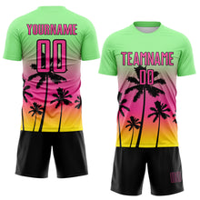 Load image into Gallery viewer, Custom Pea Green Pink Light Yellow-Black Tropical Hawaii Palm Trees Gradient Sublimation Soccer Uniform Jersey