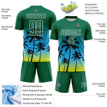 Загрузить изображение в средство просмотра галереи, Custom Kelly Green Sky Blue Neon Yellow-White Tropical Hawaii Palm Trees Gradient Sublimation Soccer Uniform Jersey