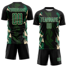 Laden Sie das Bild in den Galerie-Viewer, Custom Black Kelly Green-Cream Geometric Shard Grunge Splash Sublimation Soccer Uniform Jersey