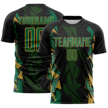 Загрузить изображение в средство просмотра галереи, Custom Black Kelly Green-Old Gold Geometric Shard Grunge Splash Sublimation Soccer Uniform Jersey