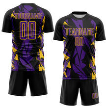 Charger l'image dans la galerie, Custom Black Purple-Yellow Geometric Shard Grunge Splash Sublimation Soccer Uniform Jersey