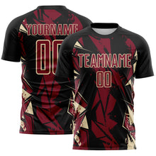 Загрузить изображение в средство просмотра галереи, Custom Black Crimson-Cream Geometric Shard Grunge Splash Sublimation Soccer Uniform Jersey