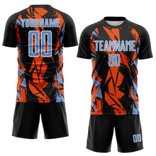 Load image into Gallery viewer, Custom Black Light Blue Orange-White Geometric Shard Grunge Splash Sublimation Soccer Uniform Jersey
