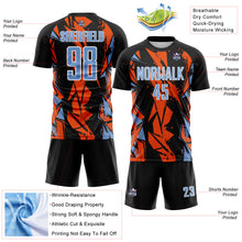 Load image into Gallery viewer, Custom Black Light Blue Orange-White Geometric Shard Grunge Splash Sublimation Soccer Uniform Jersey