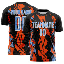 Load image into Gallery viewer, Custom Black Light Blue Orange-White Geometric Shard Grunge Splash Sublimation Soccer Uniform Jersey