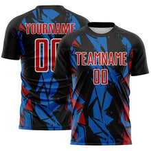 Laden Sie das Bild in den Galerie-Viewer, Custom Black Red Blue-White Geometric Shard Grunge Splash Sublimation Soccer Uniform Jersey
