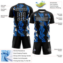 Load image into Gallery viewer, Custom Black Blue-White Geometric Shard Grunge Splash Sublimation Soccer Uniform Jersey