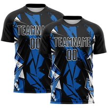 Load image into Gallery viewer, Custom Black Blue-White Geometric Shard Grunge Splash Sublimation Soccer Uniform Jersey