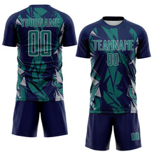 Laden Sie das Bild in den Galerie-Viewer, Custom Navy Teal-Gray Geometric Shard Grunge Splash Sublimation Soccer Uniform Jersey