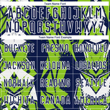 Laden Sie das Bild in den Galerie-Viewer, Custom Navy Neon Green-White Geometric Shard Grunge Splash Sublimation Soccer Uniform Jersey