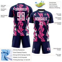 Load image into Gallery viewer, Custom Navy White-Pink Geometric Shard Grunge Splash Sublimation Soccer Uniform Jersey