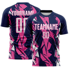 Load image into Gallery viewer, Custom Navy White-Pink Geometric Shard Grunge Splash Sublimation Soccer Uniform Jersey