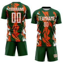 Load image into Gallery viewer, Custom Green White-Orange Geometric Shard Grunge Splash Sublimation Soccer Uniform Jersey
