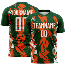 Load image into Gallery viewer, Custom Green White-Orange Geometric Shard Grunge Splash Sublimation Soccer Uniform Jersey
