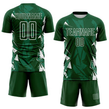 Load image into Gallery viewer, Custom Green-White Geometric Shard Grunge Splash Sublimation Soccer Uniform Jersey