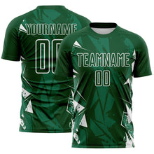 Load image into Gallery viewer, Custom Green-White Geometric Shard Grunge Splash Sublimation Soccer Uniform Jersey