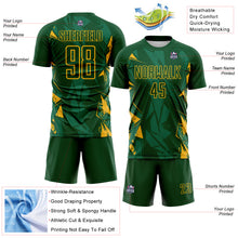Laden Sie das Bild in den Galerie-Viewer, Custom Green-Gold Geometric Shard Grunge Splash Sublimation Soccer Uniform Jersey