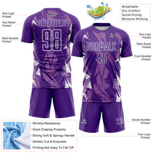 Load image into Gallery viewer, Custom Purple-White Geometric Shard Grunge Splash Sublimation Soccer Uniform Jersey