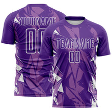 Load image into Gallery viewer, Custom Purple-White Geometric Shard Grunge Splash Sublimation Soccer Uniform Jersey