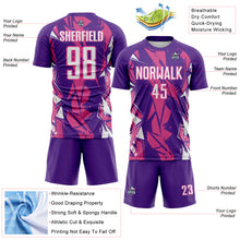 Laden Sie das Bild in den Galerie-Viewer, Custom Purple White-Pink Geometric Shard Grunge Splash Sublimation Soccer Uniform Jersey
