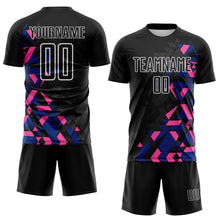Laden Sie das Bild in den Galerie-Viewer, Custom Black Royal Pink-White Geometric Grid Gradient Sublimation Soccer Uniform Jersey