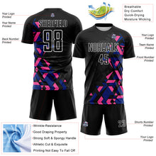 Laden Sie das Bild in den Galerie-Viewer, Custom Black Royal Pink-White Geometric Grid Gradient Sublimation Soccer Uniform Jersey