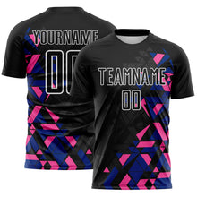 Laden Sie das Bild in den Galerie-Viewer, Custom Black Royal Pink-White Geometric Grid Gradient Sublimation Soccer Uniform Jersey