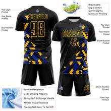 Load image into Gallery viewer, Custom Black Royal-Yellow Geometric Grid Gradient Sublimation Soccer Uniform Jersey
