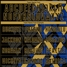 Load image into Gallery viewer, Custom Black Royal-Old Gold Geometric Grid Gradient Sublimation Soccer Uniform Jersey