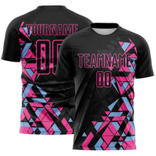 Load image into Gallery viewer, Custom Black Pink-Light Blue Geometric Grid Gradient Sublimation Soccer Uniform Jersey
