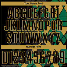 Load image into Gallery viewer, Custom Black Kelly Green-Old Gold Geometric Grid Gradient Sublimation Soccer Uniform Jersey