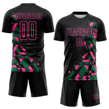Load image into Gallery viewer, Custom Black Kelly Green-Pink Geometric Grid Gradient Sublimation Soccer Uniform Jersey