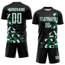 Load image into Gallery viewer, Custom Black White-Kelly Green Geometric Grid Gradient Sublimation Soccer Uniform Jersey