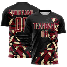Laden Sie das Bild in den Galerie-Viewer, Custom Black Crimson-Cream Geometric Grid Gradient Sublimation Soccer Uniform Jersey