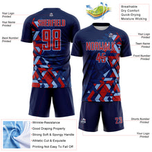 Load image into Gallery viewer, Custom Navy Red US Navy Blue-Light Blue Geometric Grid Gradient Sublimation Soccer Uniform Jersey