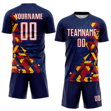 Charger l'image dans la galerie, Custom Navy White US Navy Blue Red-Gold Geometric Grid Gradient Sublimation Soccer Uniform Jersey