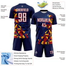Charger l'image dans la galerie, Custom Navy White US Navy Blue Red-Gold Geometric Grid Gradient Sublimation Soccer Uniform Jersey