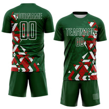 Laden Sie das Bild in den Galerie-Viewer, Custom Green Red-White Geometric Grid Gradient Sublimation Soccer Uniform Jersey