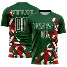 Laden Sie das Bild in den Galerie-Viewer, Custom Green Red-White Geometric Grid Gradient Sublimation Soccer Uniform Jersey
