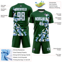 Laden Sie das Bild in den Galerie-Viewer, Custom Green White-Light Blue Geometric Grid Gradient Sublimation Soccer Uniform Jersey