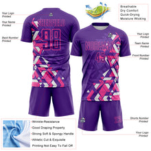 Load image into Gallery viewer, Custom Purple Pink-White Geometric Grid Gradient Sublimation Soccer Uniform Jersey