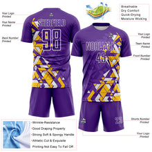 Load image into Gallery viewer, Custom Purple Yellow-White Geometric Grid Gradient Sublimation Soccer Uniform Jersey