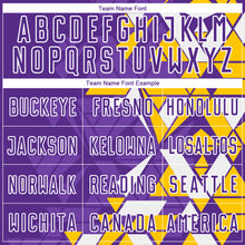 Load image into Gallery viewer, Custom Purple Yellow-White Geometric Grid Gradient Sublimation Soccer Uniform Jersey