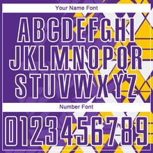 Load image into Gallery viewer, Custom Purple Yellow-White Geometric Grid Gradient Sublimation Soccer Uniform Jersey